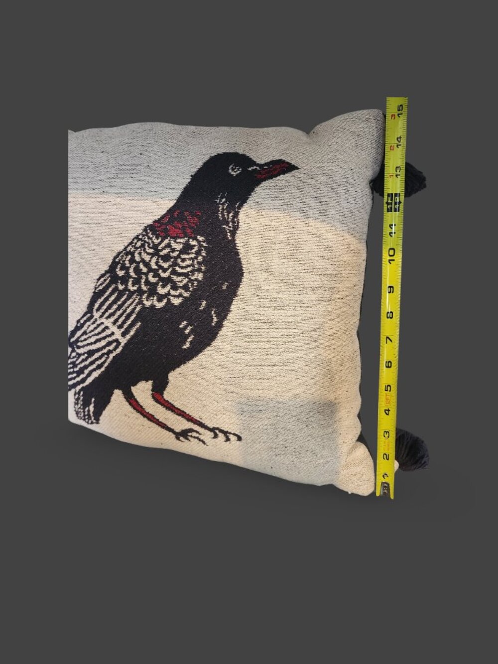 Embroidered Tassel Raven Throw Pillow - Picture 5 of 9